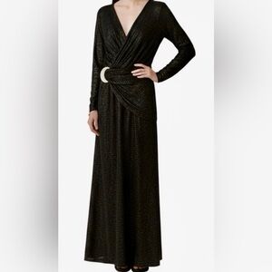 Nicole Miller Black and Gold Metallic Maxi Dress - Size 4
